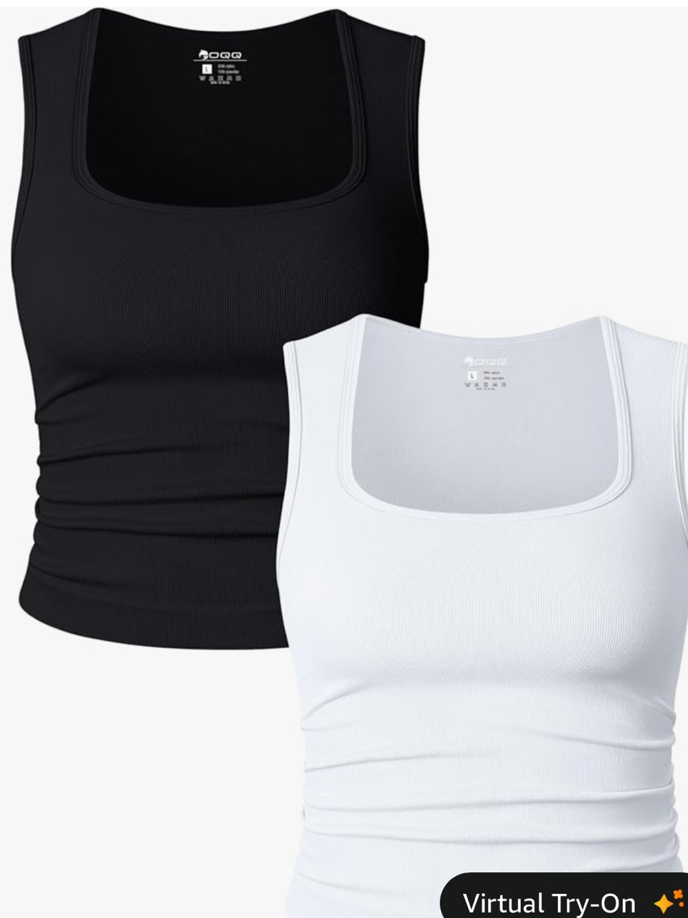 Set of 2 Women’s Ribbed Square Neck Ruched Tank Top - Black & White